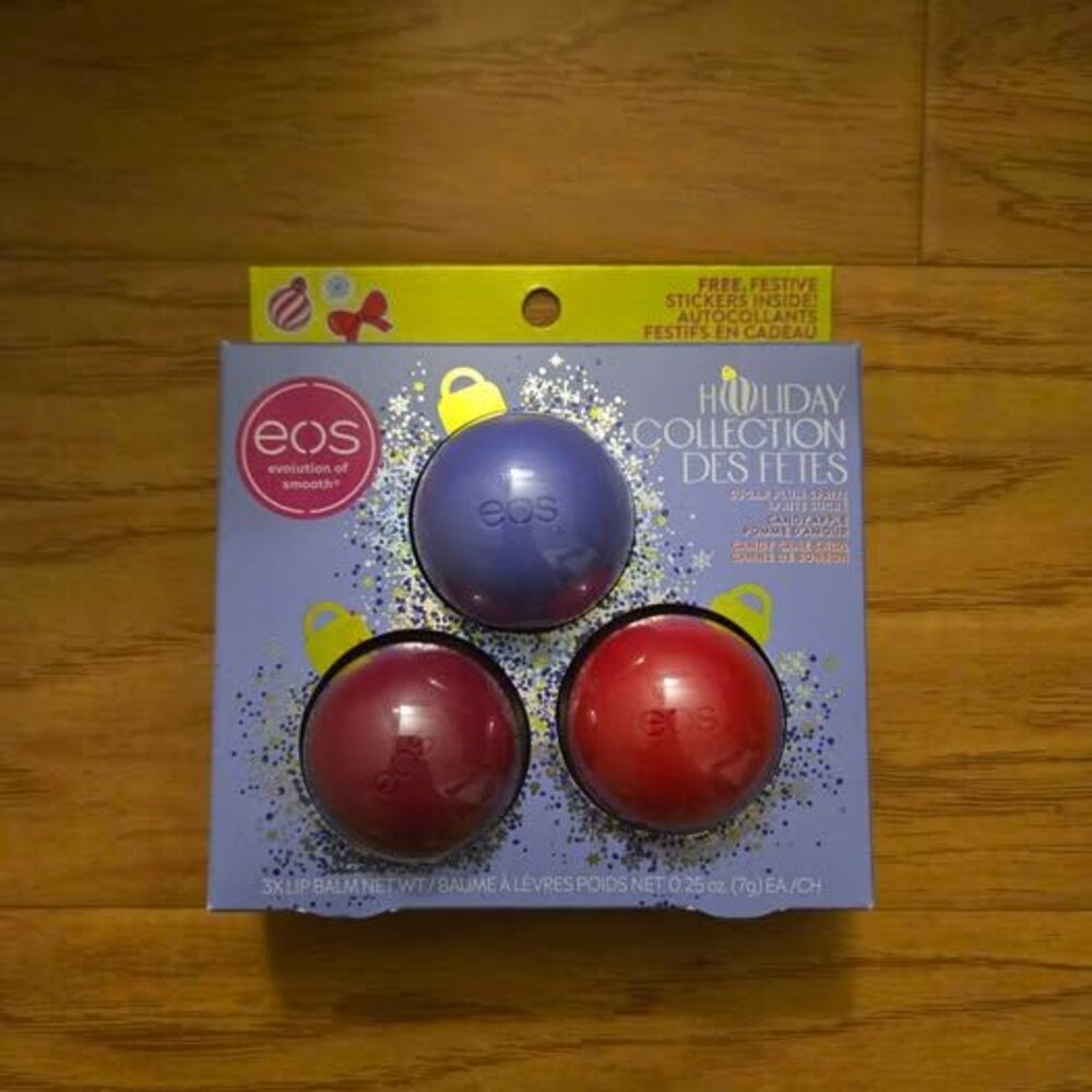 Eos Holiday Lip Balm Sphere Gift Set, Sugar Plum Spritz, Candy Apple, Candy Cane